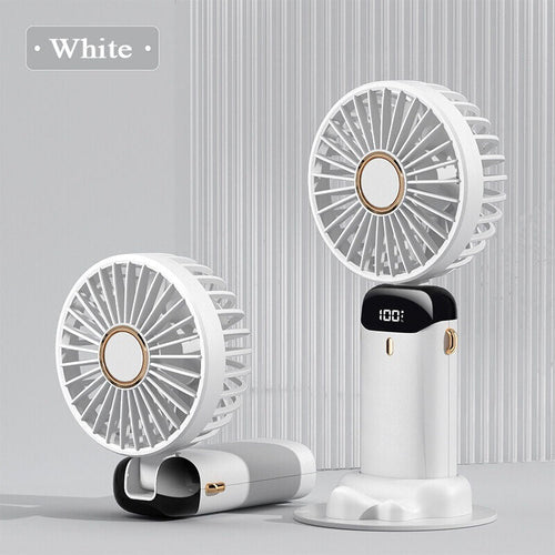 Digital Display Portable Mini Fan – 5-in-1 Multipurpose USB-C Rechargeable Handheld Fan - With Cable (Random Color)